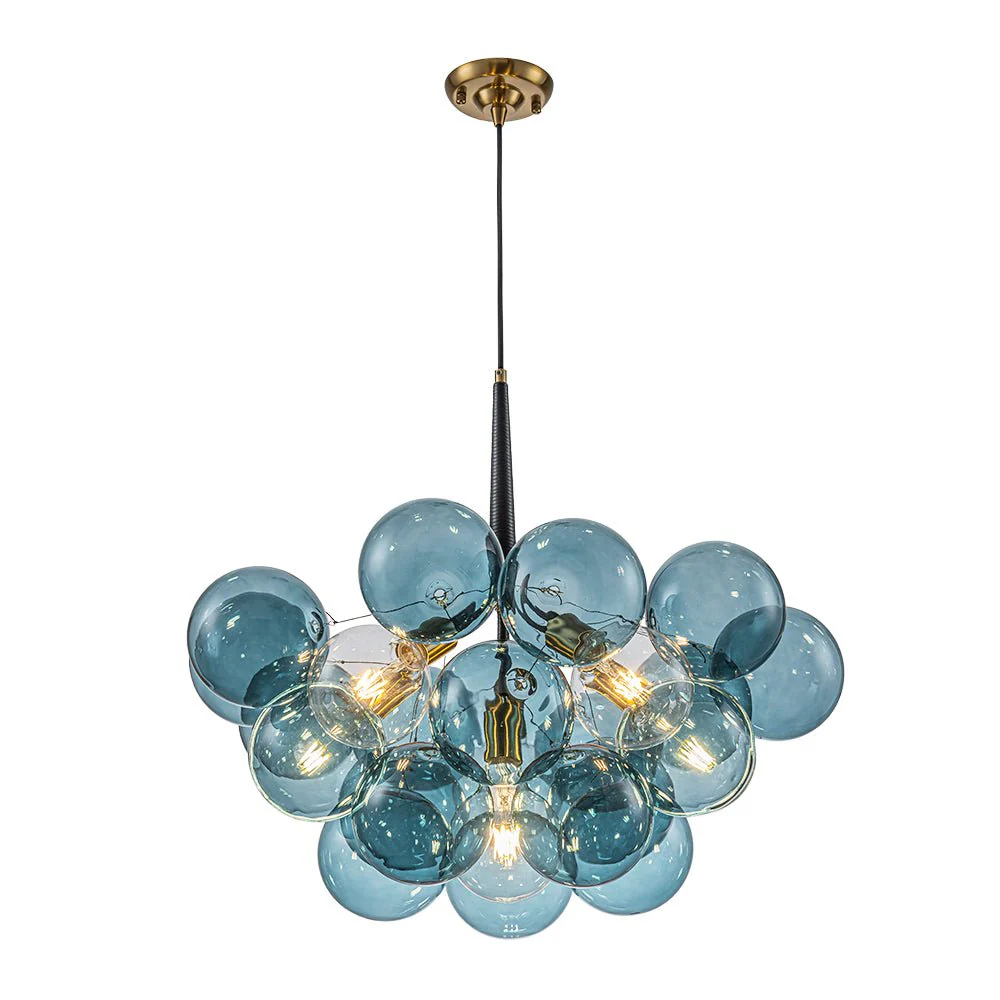 Modern Cluster Blue Glass Globe Bubble Chandelier - Image 9