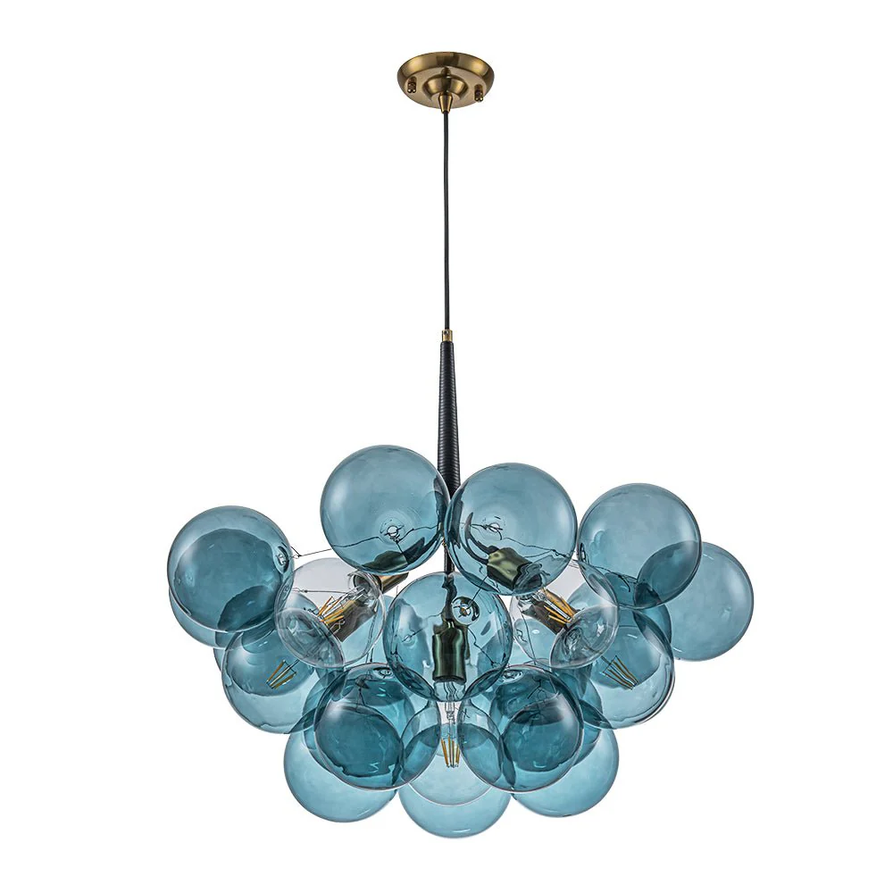 Modern Cluster Blue Glass Globe Bubble Chandelier - Image 10