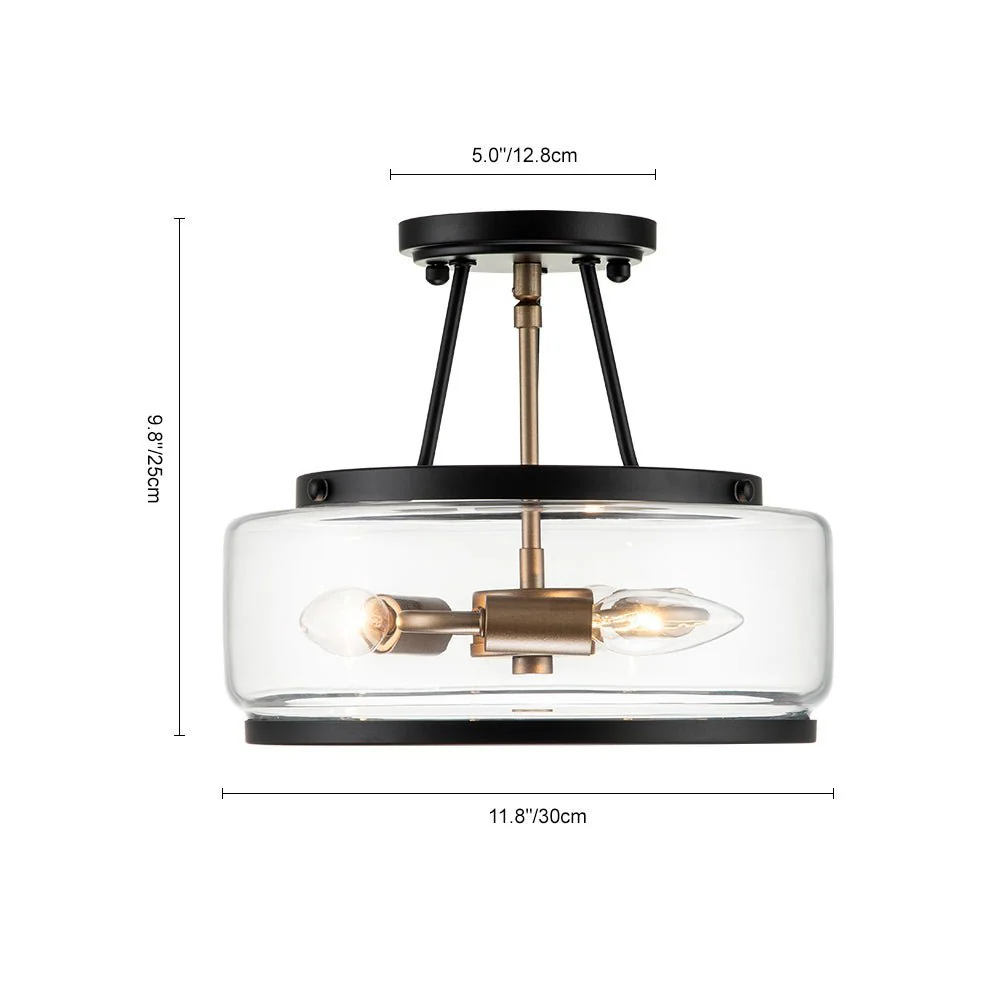 (OpenBox) Modern Farmhouse Drum Glass Semi Flush Mount - Image 12