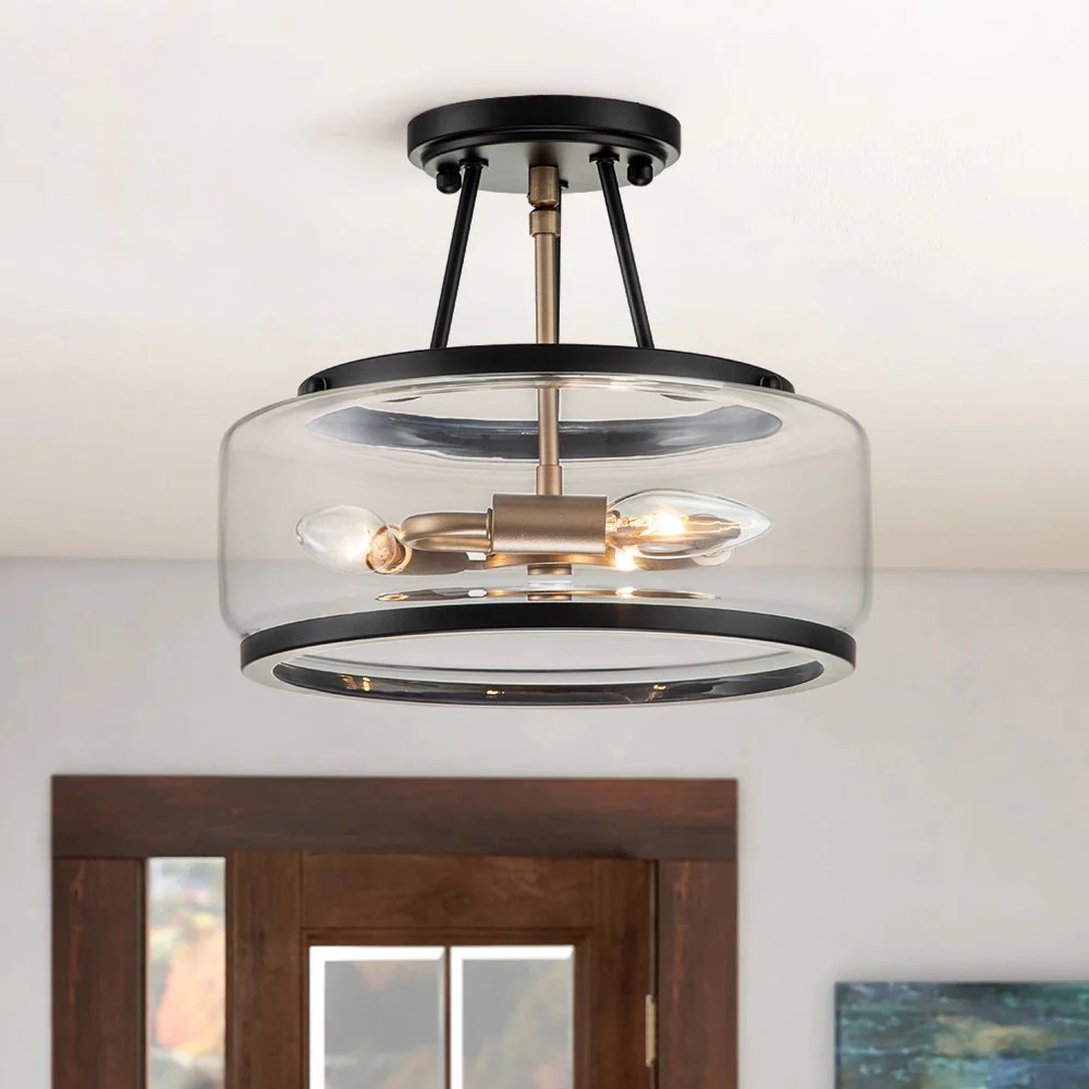 (OpenBox) Modern Farmhouse Drum Glass Semi Flush Mount - Image 2