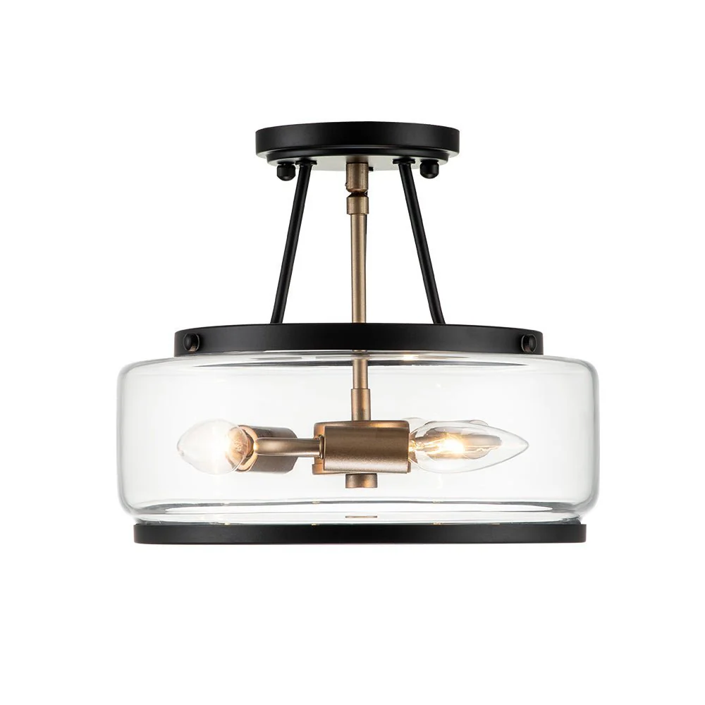 (OpenBox) Modern Farmhouse Drum Glass Semi Flush Mount - Image 6