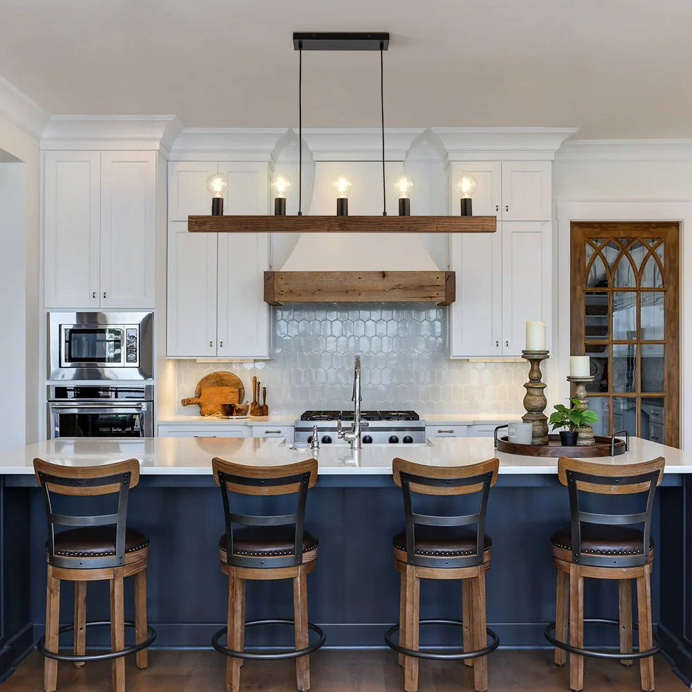 Modern Farmhouse Pine Wooden Linear Island Chandelier - Image 2