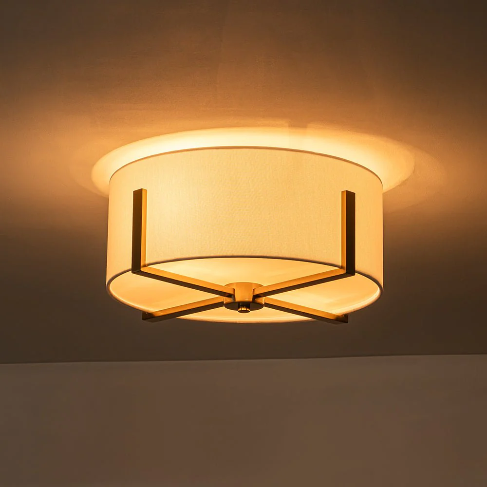 Modern Wide Drum Fabric Cage Flush Mount Light - Image 12