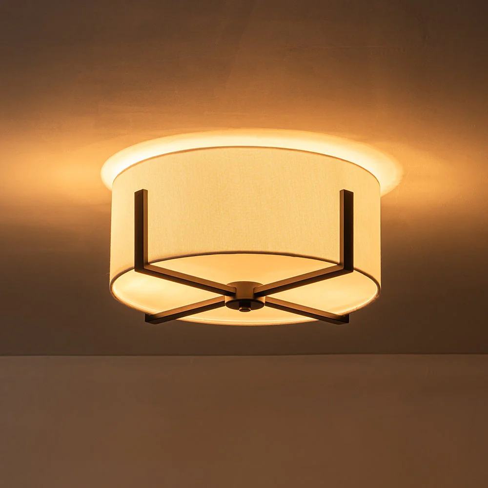Modern Wide Drum Fabric Cage Flush Mount Light - Image 25