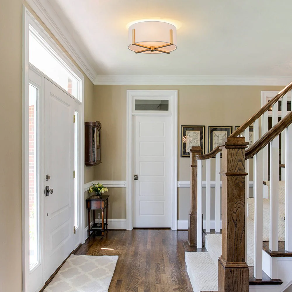 Modern Wide Drum Fabric Cage Flush Mount Light - Image 3