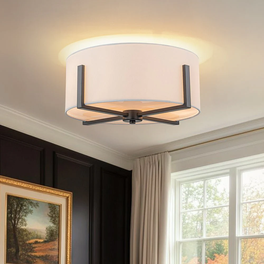 Modern Wide Drum Fabric Cage Flush Mount Light - Image 4