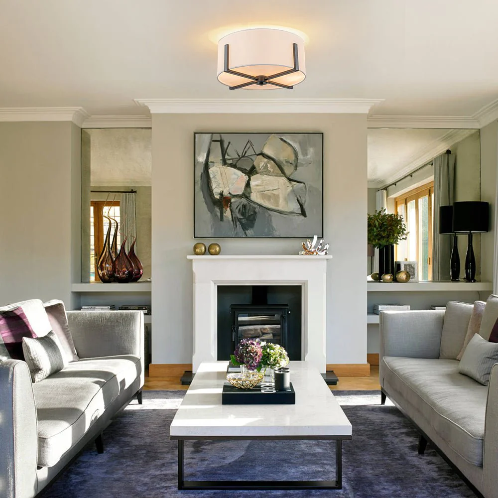 Modern Wide Drum Fabric Cage Flush Mount Light - Image 5