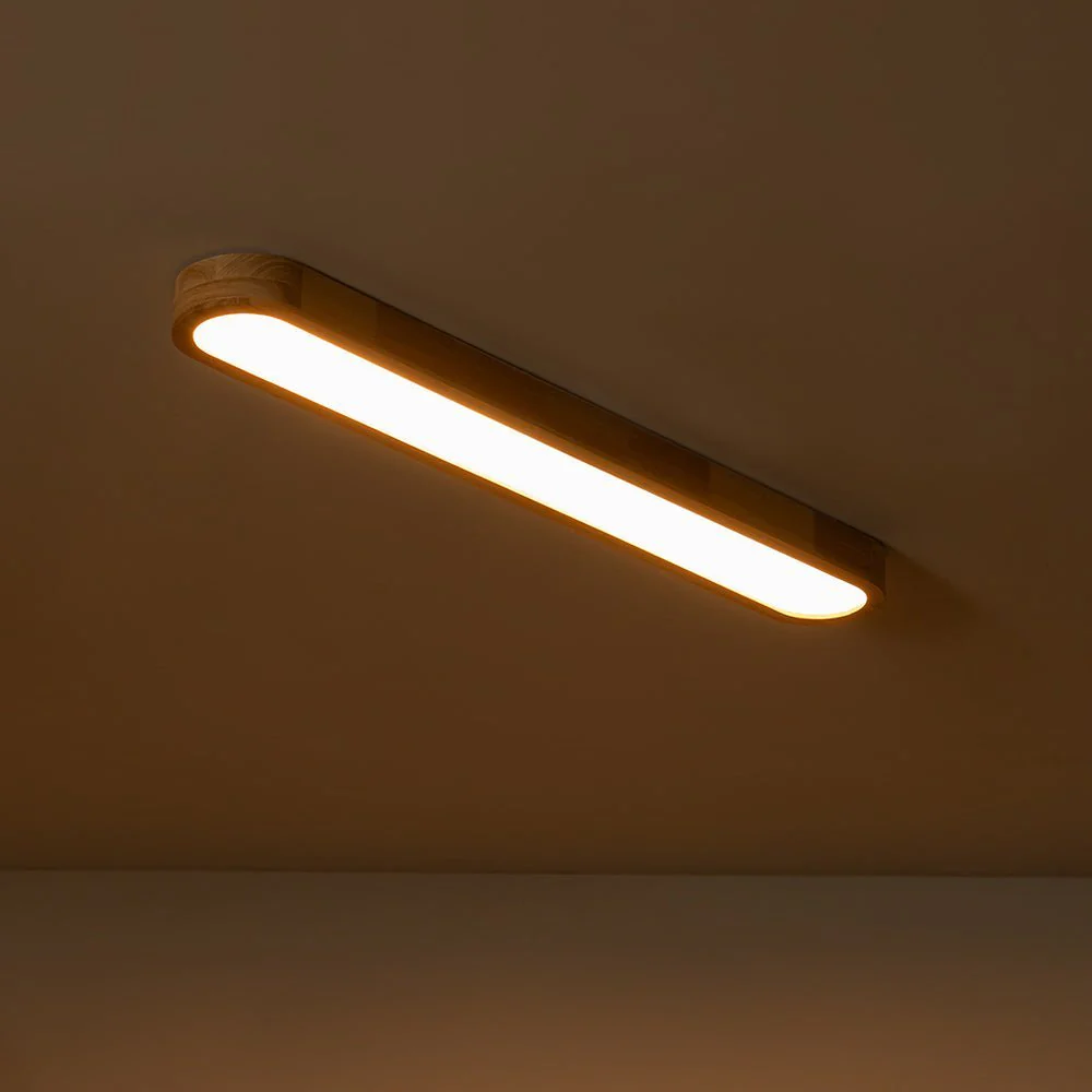 (OpenBox) Natural Wood Long Oval Dimmable LED Flush Mount - Image 13