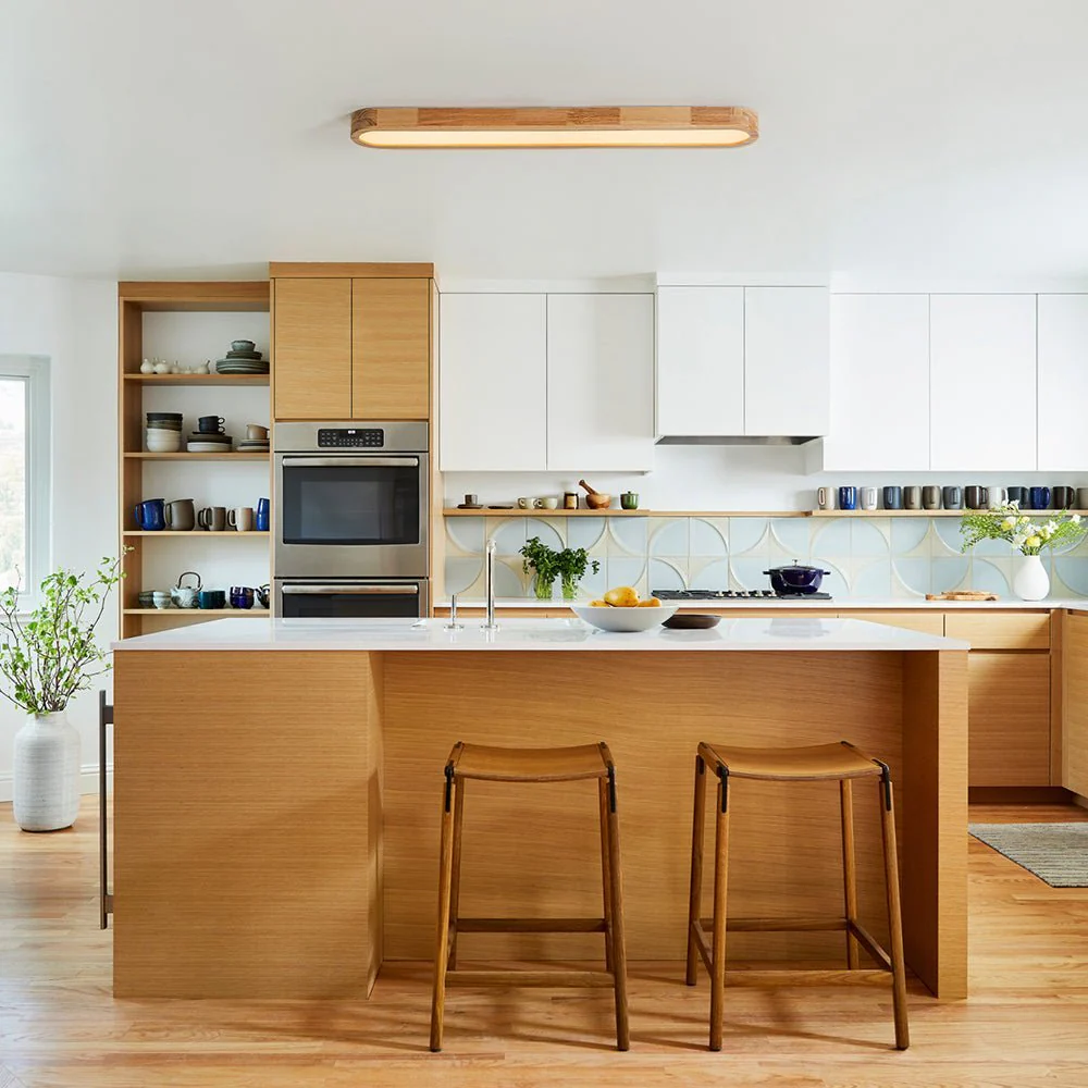 (OpenBox) Natural Wood Long Oval Dimmable LED Flush Mount - Image 2