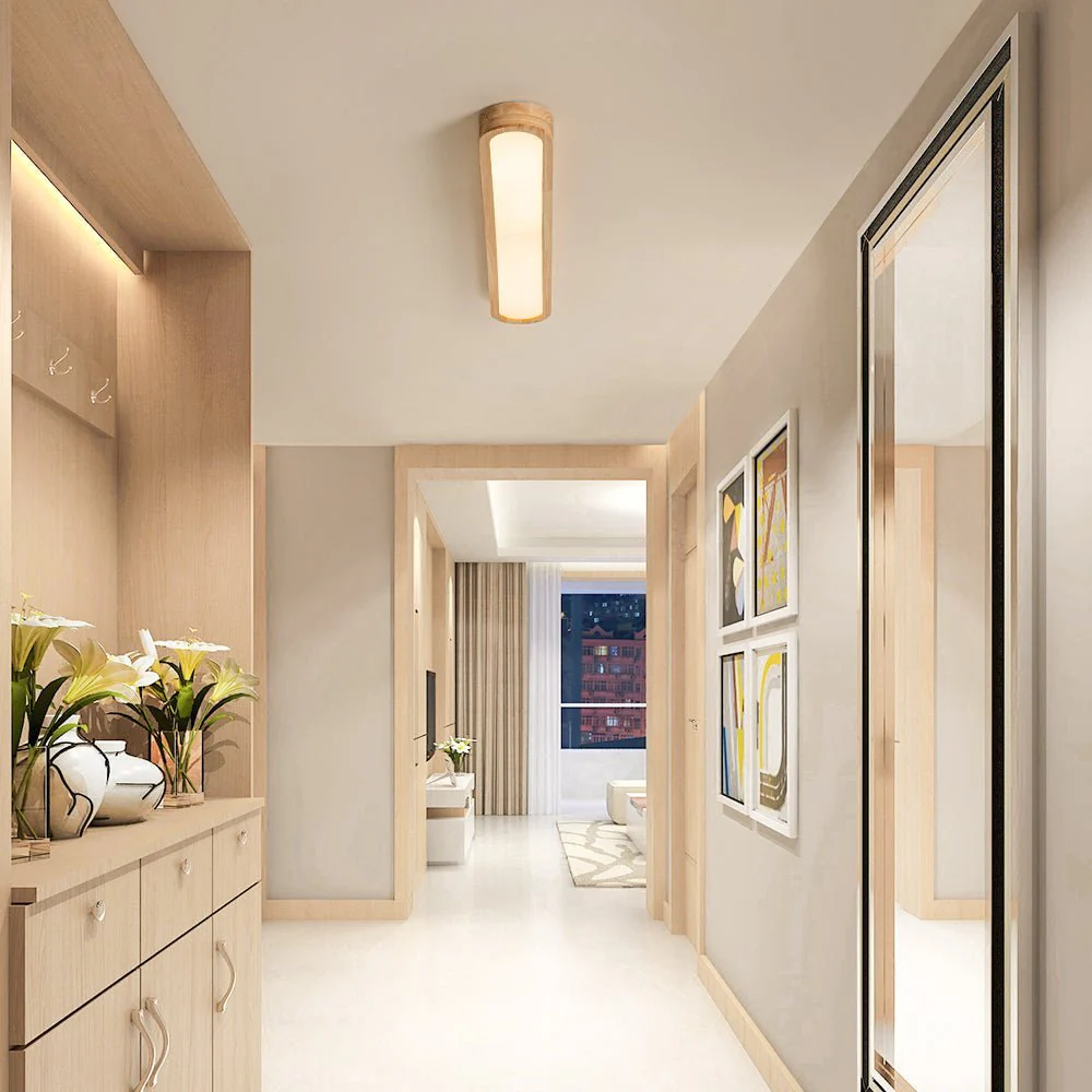 (OpenBox) Natural Wood Long Oval Dimmable LED Flush Mount - Image 3