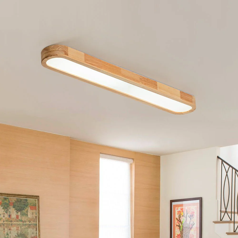 (OpenBox) Natural Wood Long Oval Dimmable LED Flush Mount - Image 5