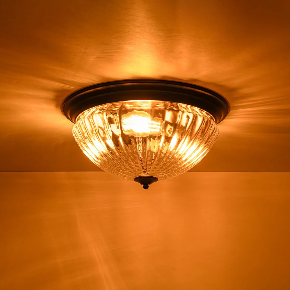 (OpenBox) Oil Rubbed Bronze Fluted Glass Flush Mount Ceiling Light - Image 10