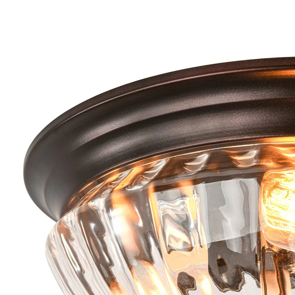 (OpenBox) Oil Rubbed Bronze Fluted Glass Flush Mount Ceiling Light - Image 11