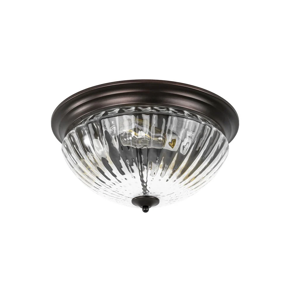 (OpenBox) Oil Rubbed Bronze Fluted Glass Flush Mount Ceiling Light - Image 3