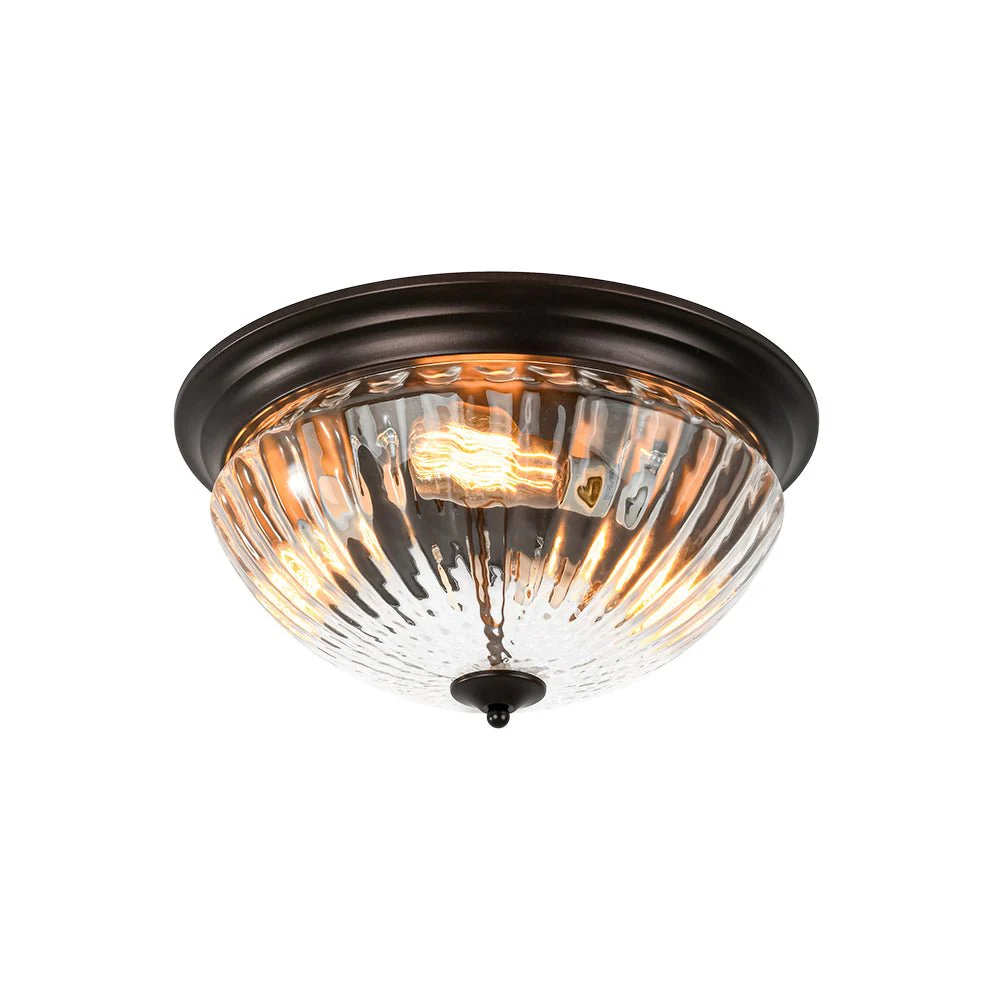 (OpenBox) Oil Rubbed Bronze Fluted Glass Flush Mount Ceiling Light - Image 4