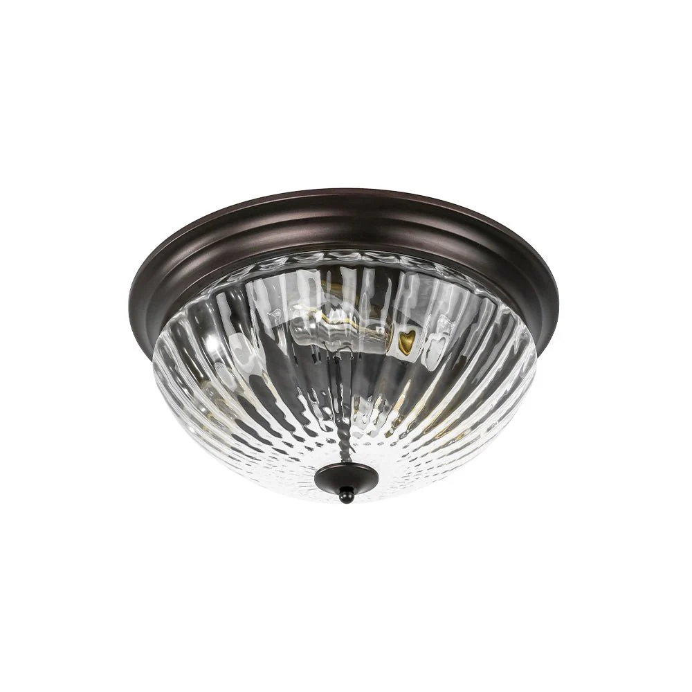 (OpenBox) Oil Rubbed Bronze Fluted Glass Flush Mount Ceiling Light - Image 5