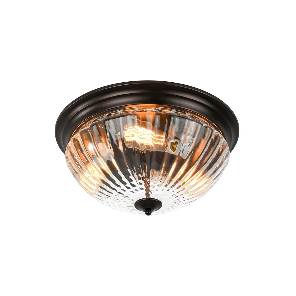 (OpenBox) Oil Rubbed Bronze Fluted Glass Flush Mount Ceiling Light - Image 6