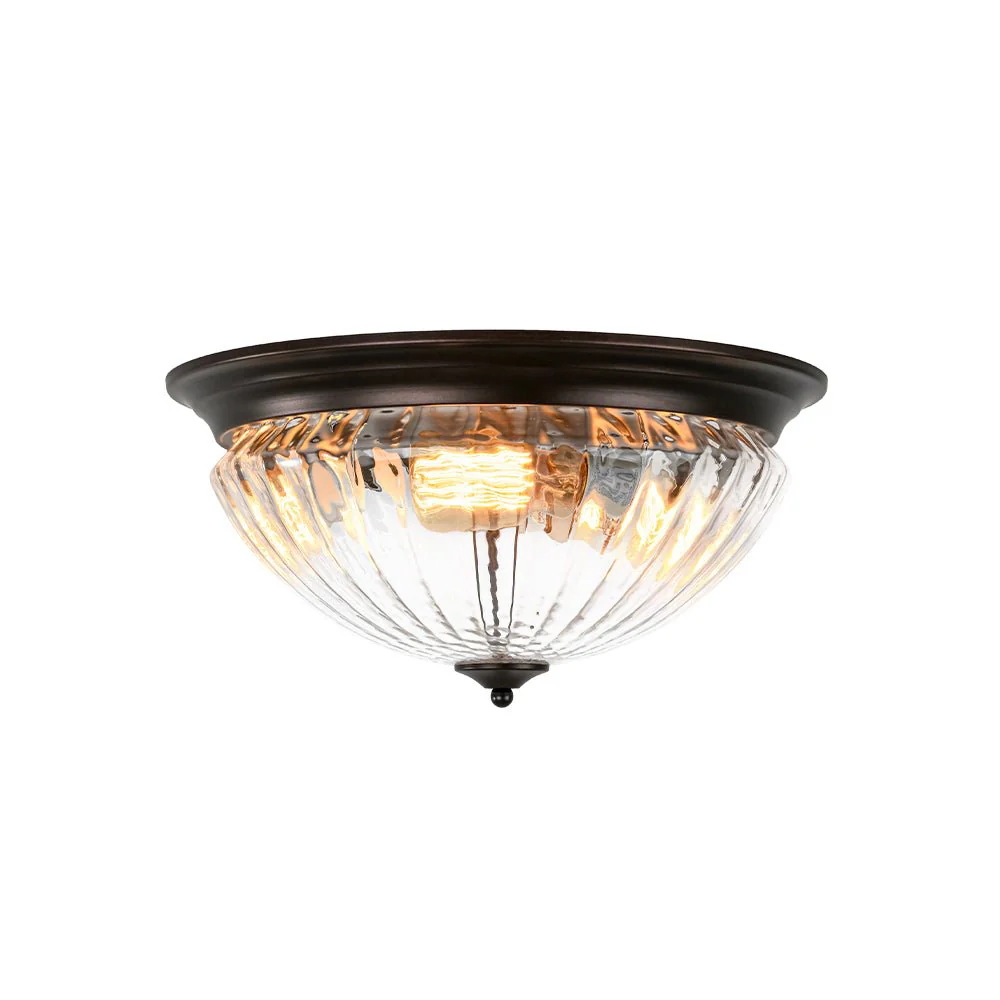 (OpenBox) Oil Rubbed Bronze Fluted Glass Flush Mount Ceiling Light - Image 7