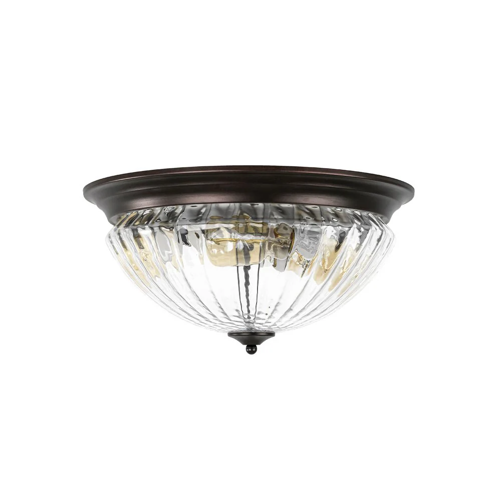 (OpenBox) Oil Rubbed Bronze Fluted Glass Flush Mount Ceiling Light - Image 8