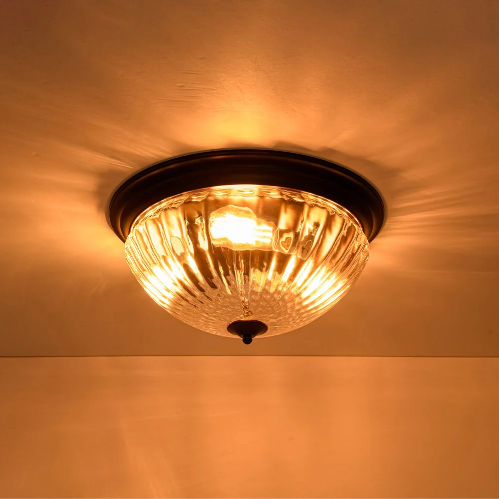 (OpenBox) Oil Rubbed Bronze Fluted Glass Flush Mount Ceiling Light - Image 9