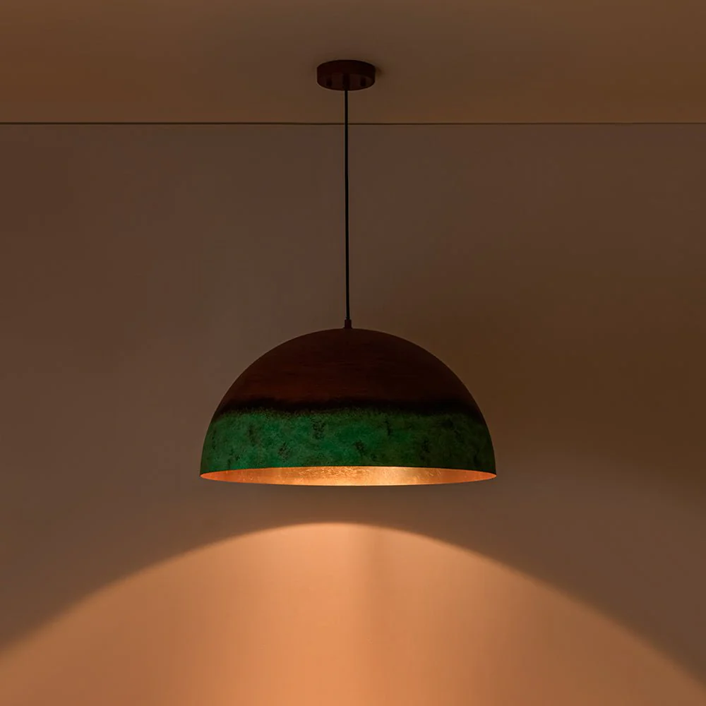 (OpenBox) Oversized Industrial Copper Patina Metal Dome Pendant Light - Image 11