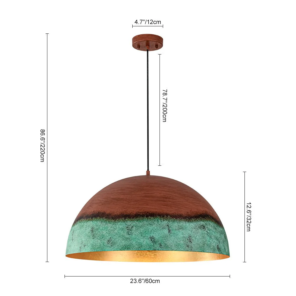 (OpenBox) Oversized Industrial Copper Patina Metal Dome Pendant Light - Image 12