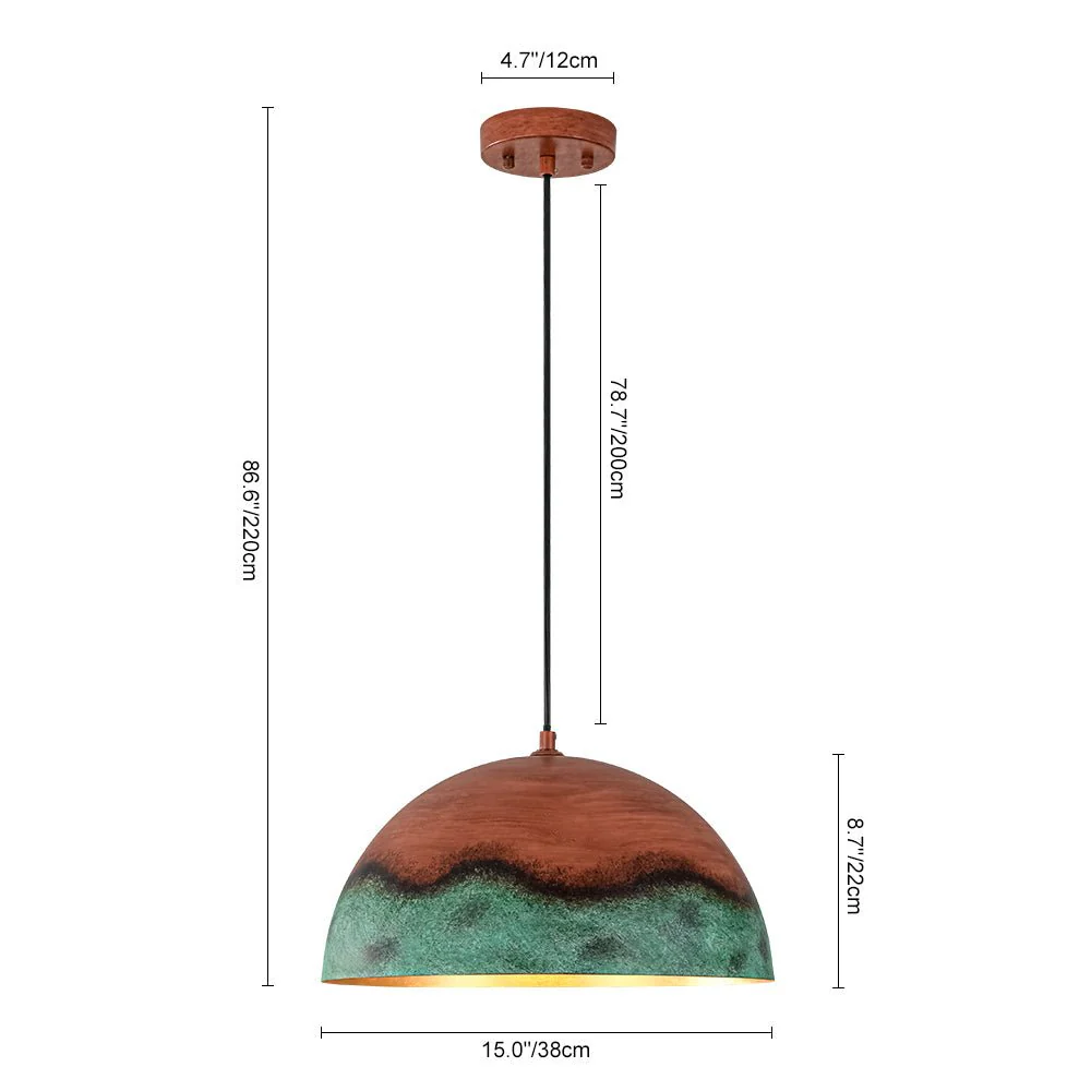(OpenBox) Oversized Industrial Copper Patina Metal Dome Pendant Light - Image 13