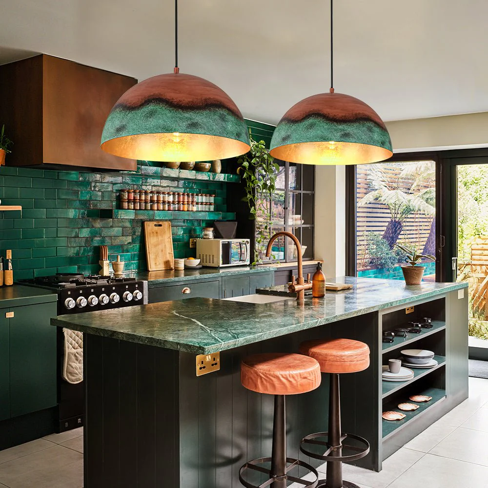 (OpenBox) Oversized Industrial Copper Patina Metal Dome Pendant Light - Image 3