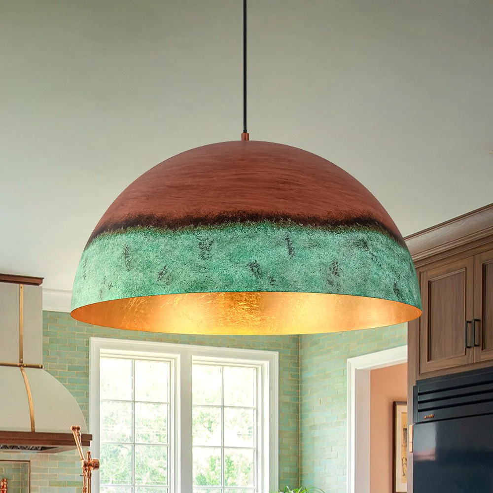 (OpenBox) Oversized Industrial Copper Patina Metal Dome Pendant Light - Image 4