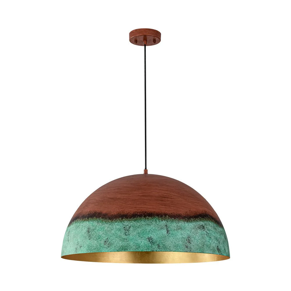 (OpenBox) Oversized Industrial Copper Patina Metal Dome Pendant Light - Image 7