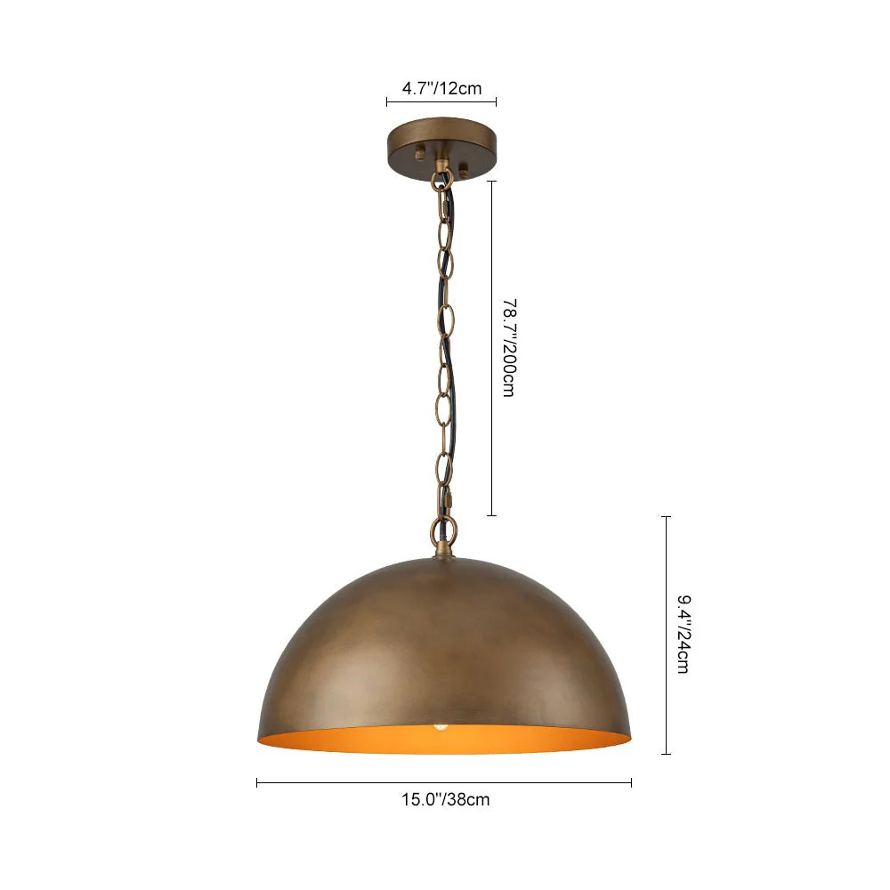 Oversized Vintage Bronze Metal Dome Pendant Light - Image 17