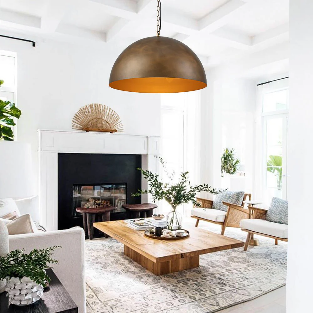 Oversized Vintage Bronze Metal Dome Pendant Light - Image 3
