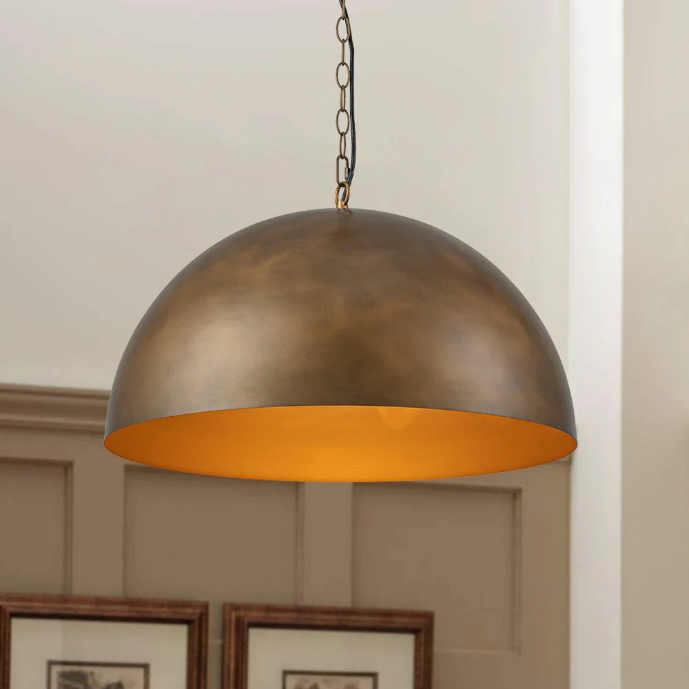 Oversized Vintage Bronze Metal Dome Pendant Light - Image 4
