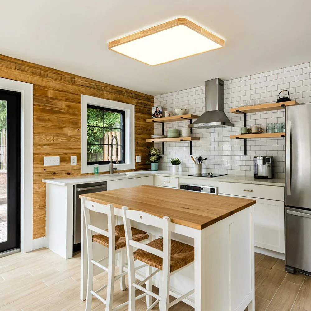 (OpenBox) Rectangle Wood Dimmable LED Flush Mount Light - Image 2