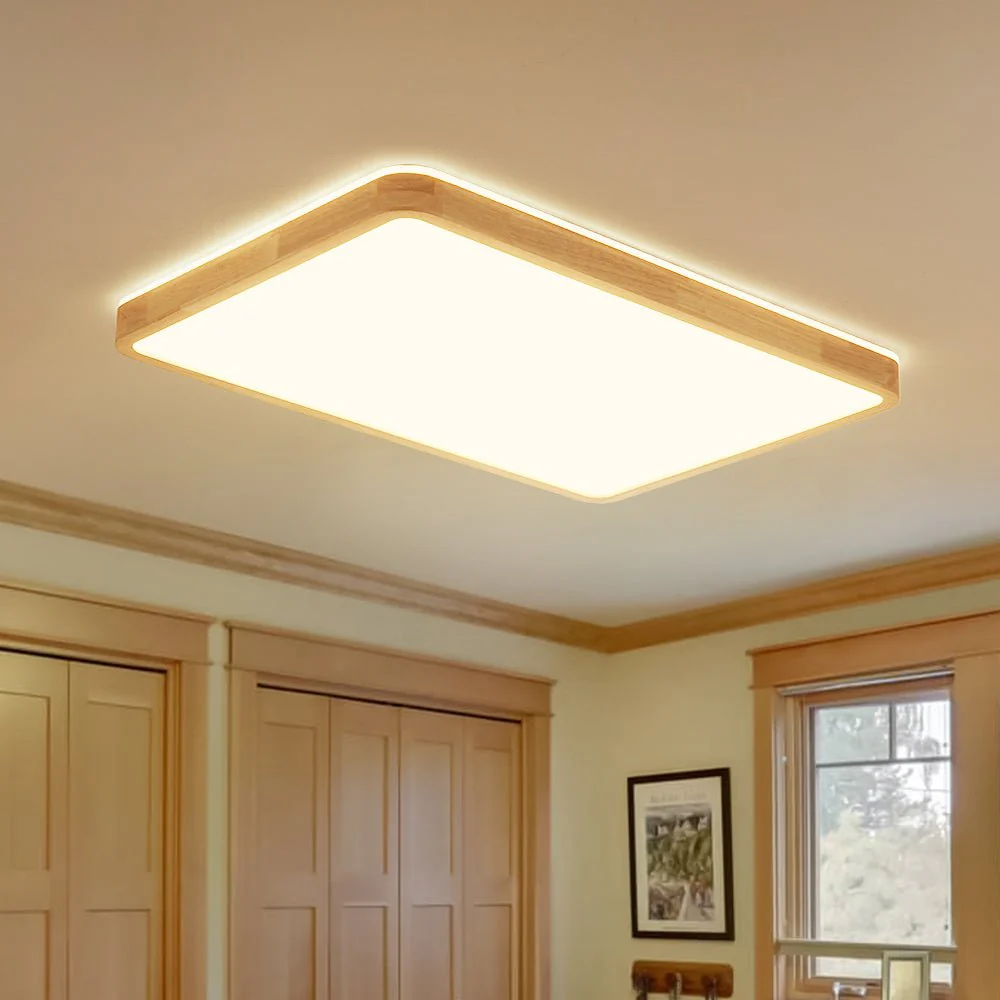 (OpenBox) Rectangle Wood Dimmable LED Flush Mount Light - Image 3