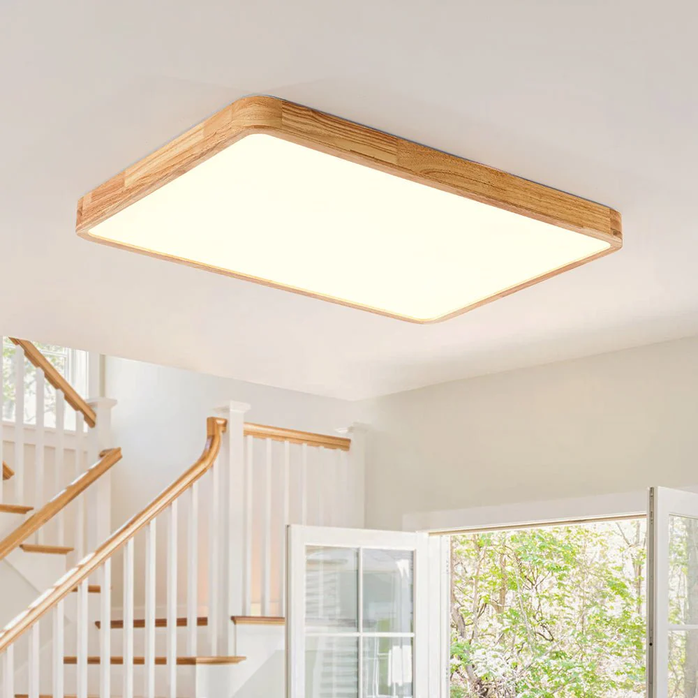 (OpenBox) Rectangle Wooden Dimmable LED Flush Mount Ceiling Light - Image 2