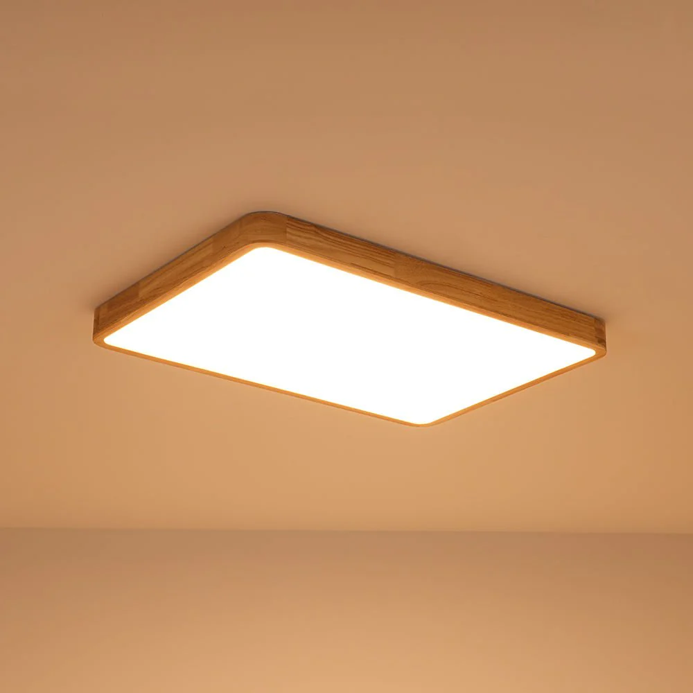 (OpenBox) Rectangle Wooden Dimmable LED Flush Mount Ceiling Light - Image 4