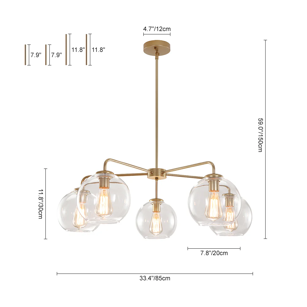Round Globe Sputnik 5-light Chandelier Bubble Glass Design - Image 14