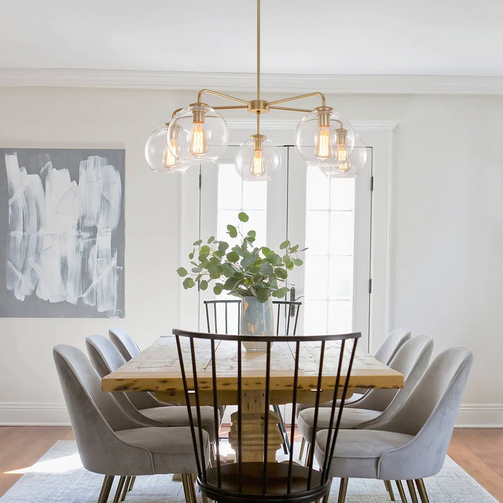 Round Globe Sputnik 5-light Chandelier Bubble Glass Design - Image 4