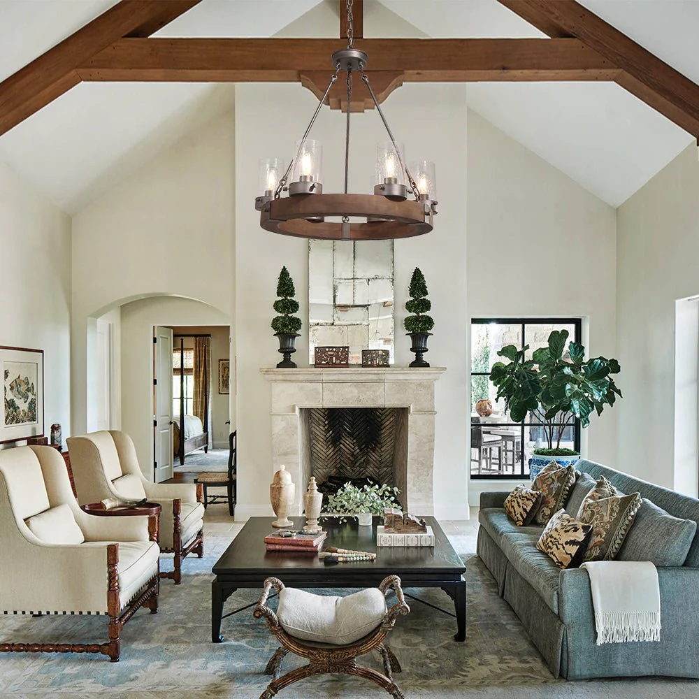 Rustic 6-Light Wagon Wheel Chandelier - Image 2