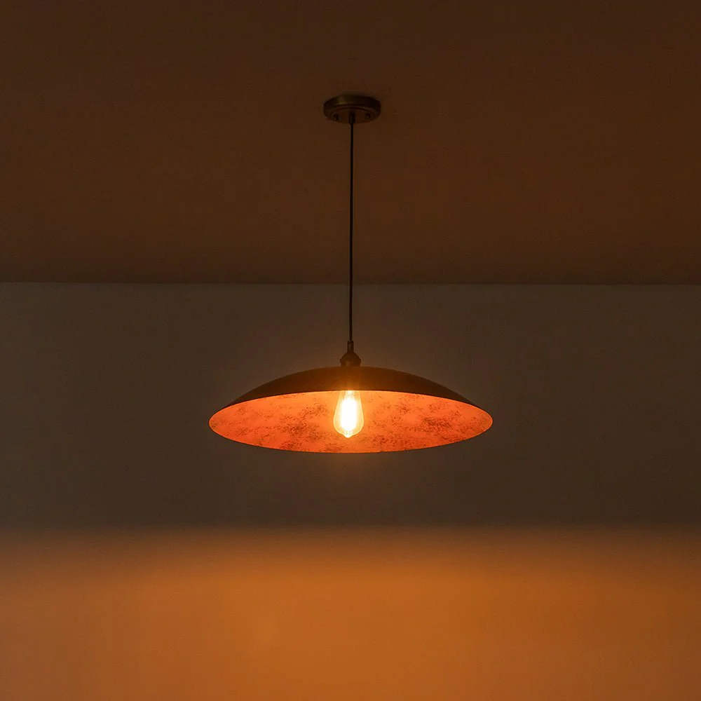 Rustic Brown 1-Light Oversized Flat Dome Pendant Light - Image 10
