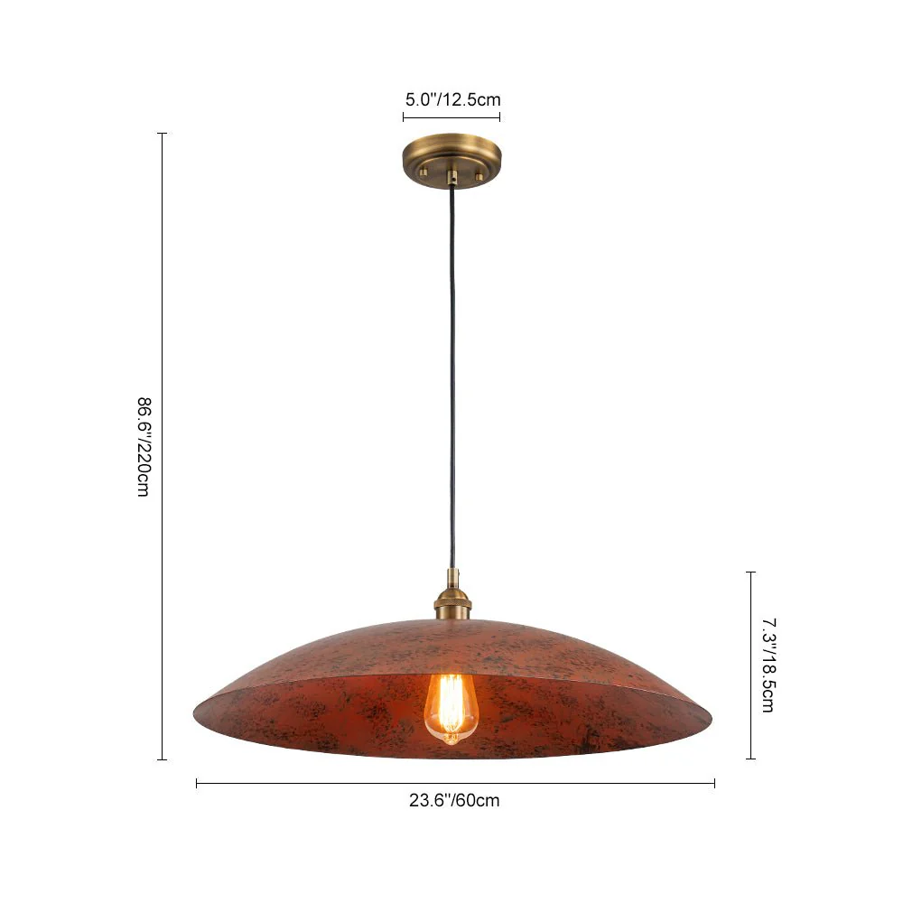 Rustic Brown 1-Light Oversized Flat Dome Pendant Light - Image 16