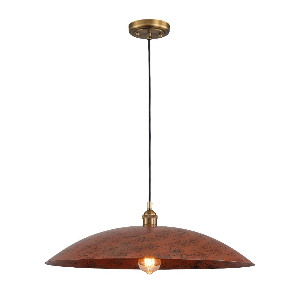 Rustic Brown 1-Light Oversized Flat Dome Pendant Light - Image 3