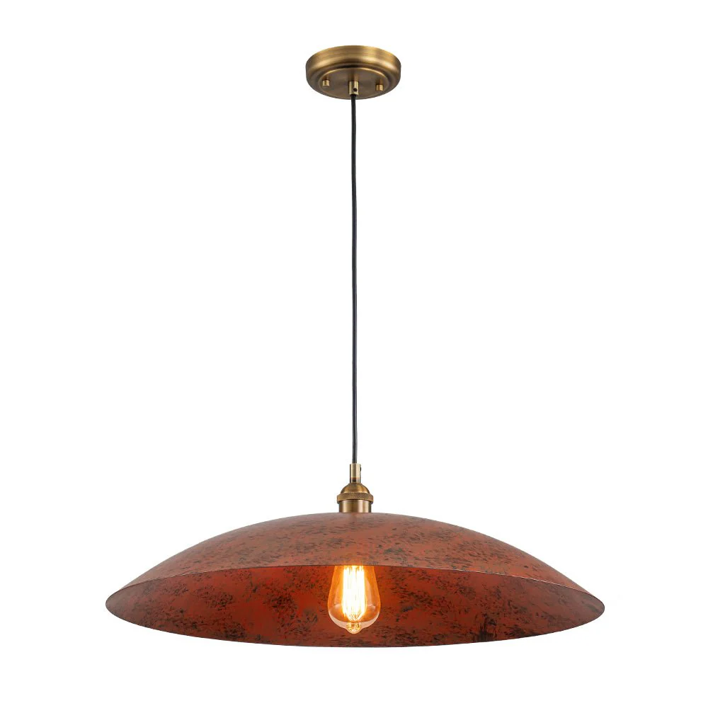 Rustic Brown 1-Light Oversized Flat Dome Pendant Light - Image 7