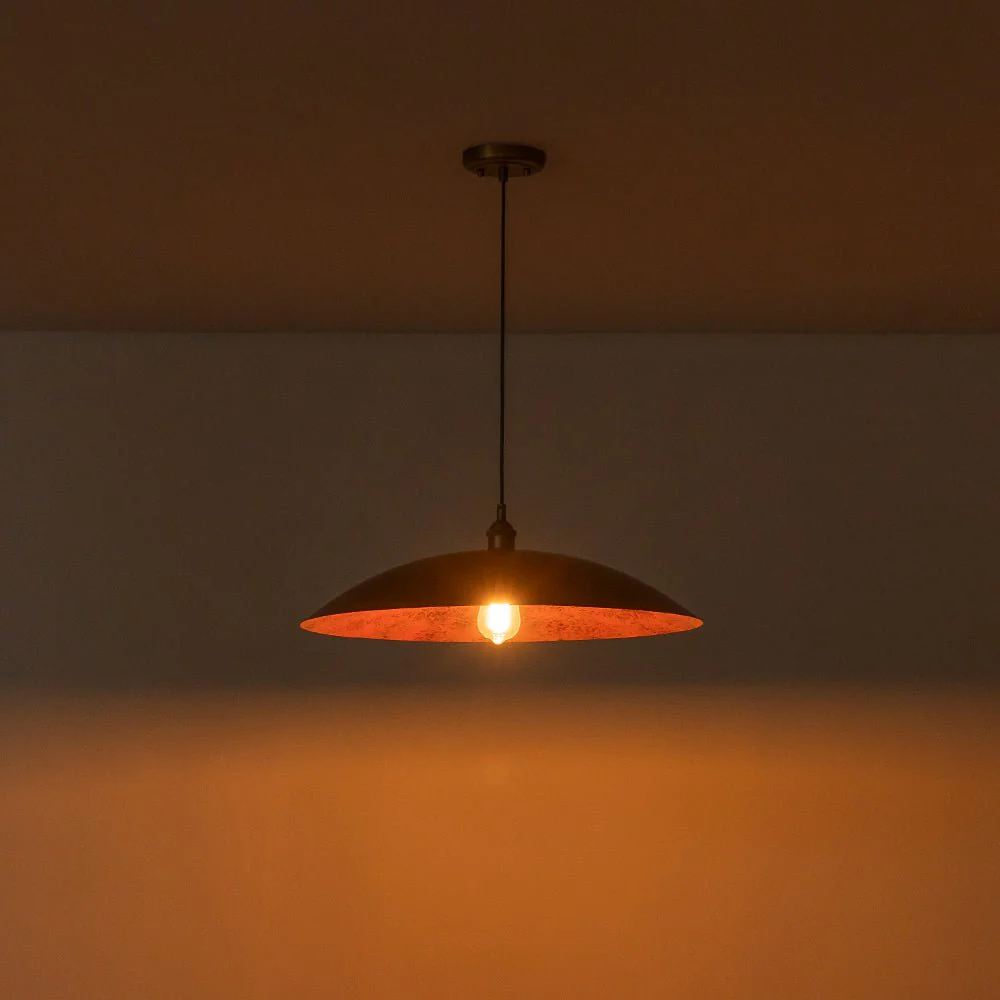 Rustic Brown 1-Light Oversized Flat Dome Pendant Light - Image 9