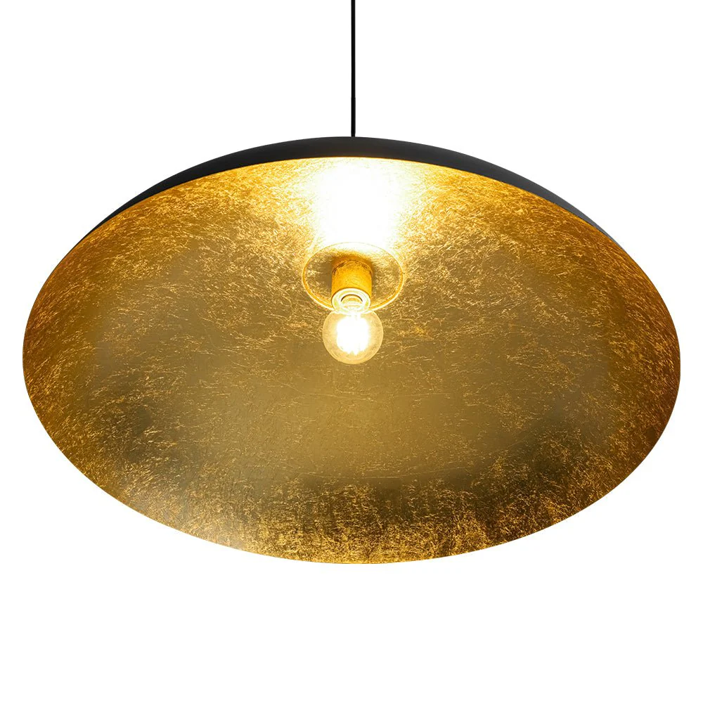 Scandinavian Retro Oversized Black Gold Flat Dome Metal Pendant - Image 10
