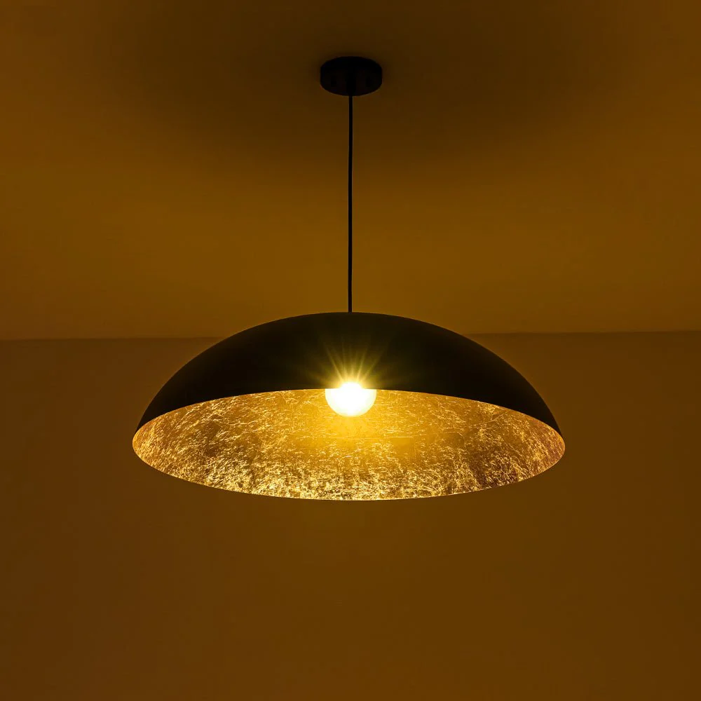 Scandinavian Retro Oversized Black Gold Flat Dome Metal Pendant - Image 13