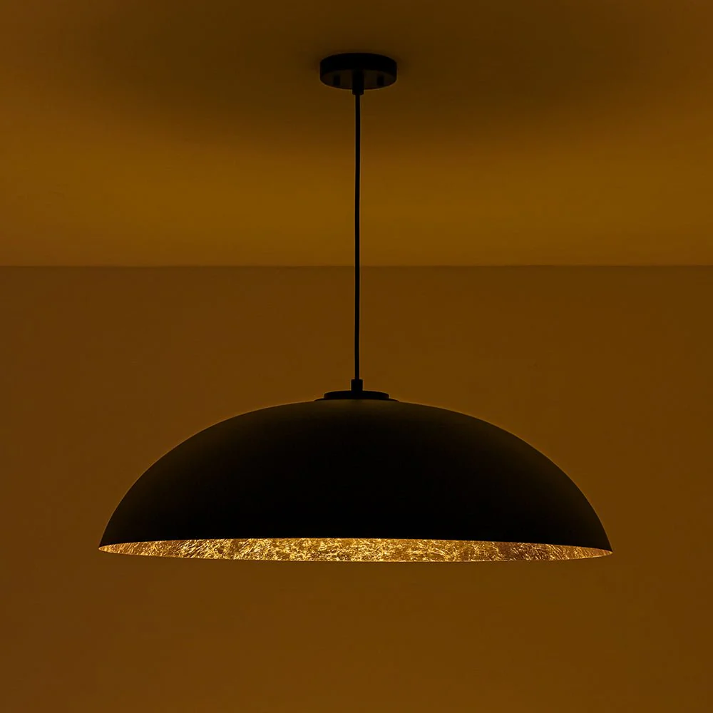 Scandinavian Retro Oversized Black Gold Flat Dome Metal Pendant - Image 14