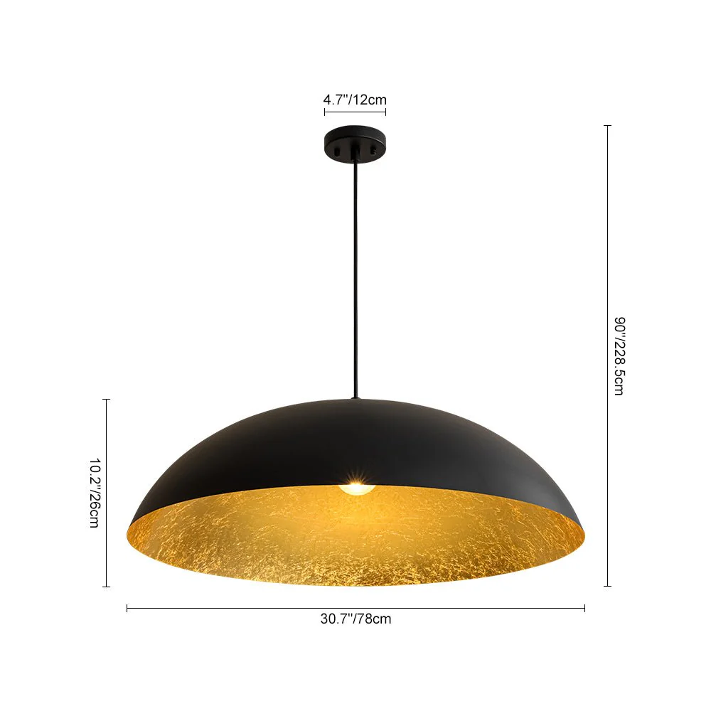 Scandinavian Retro Oversized Black Gold Flat Dome Metal Pendant - Image 15