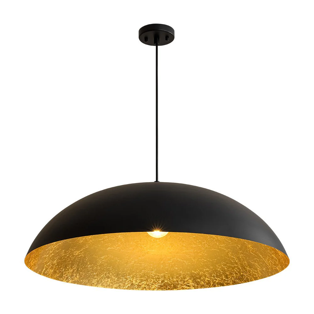 Scandinavian Retro Oversized Black Gold Flat Dome Metal Pendant - Image 3